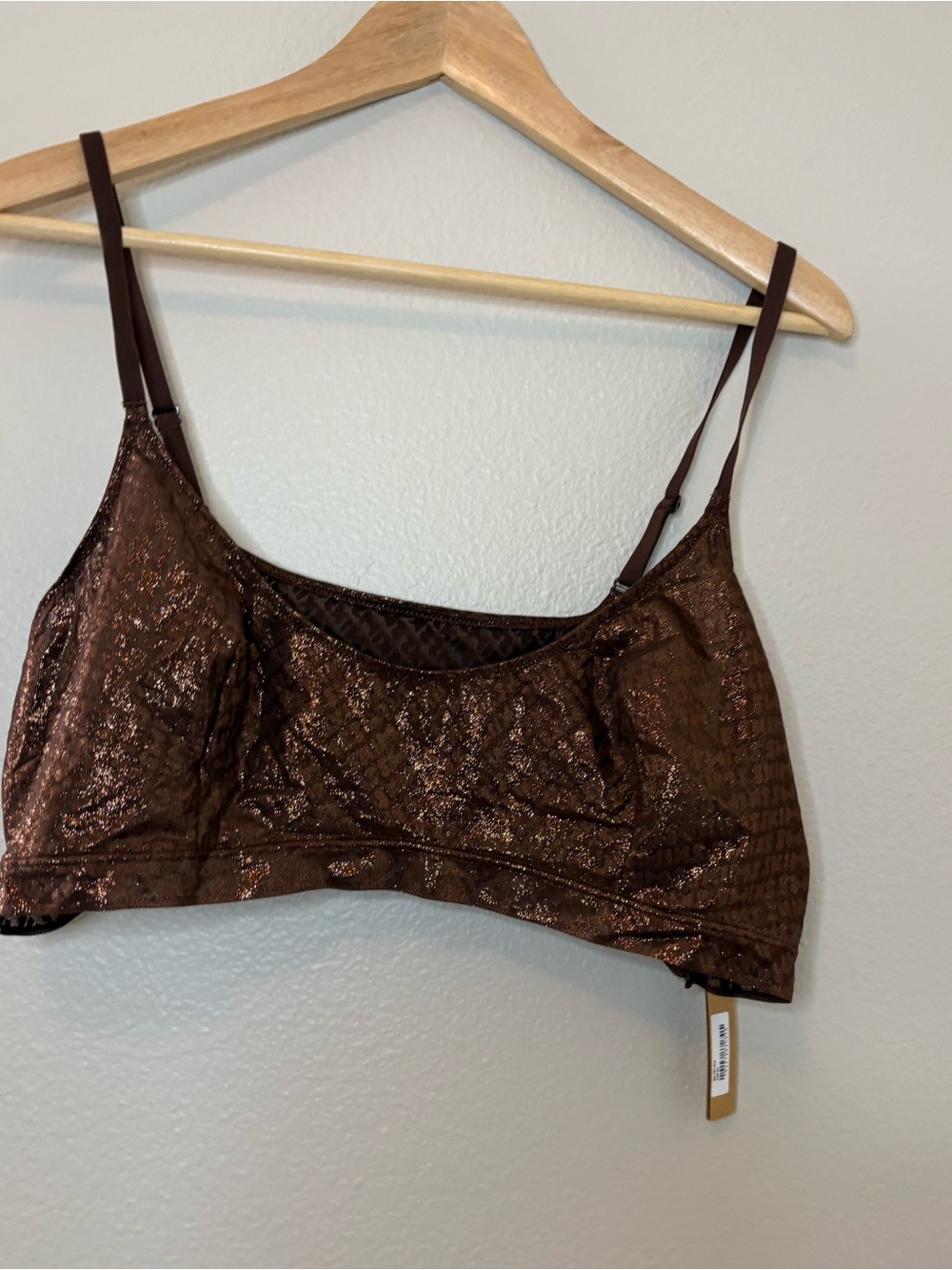 SKIMS FLOCKED LOGO BRALETTE NWT brown glitter sparkle summer 4X - Picture 2 of 4